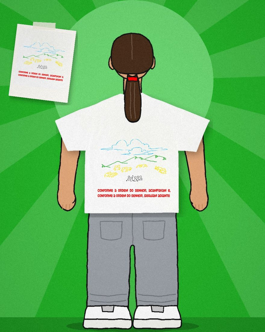 Ilustração: pessoa de costas vestindo a camiseta Números off-white