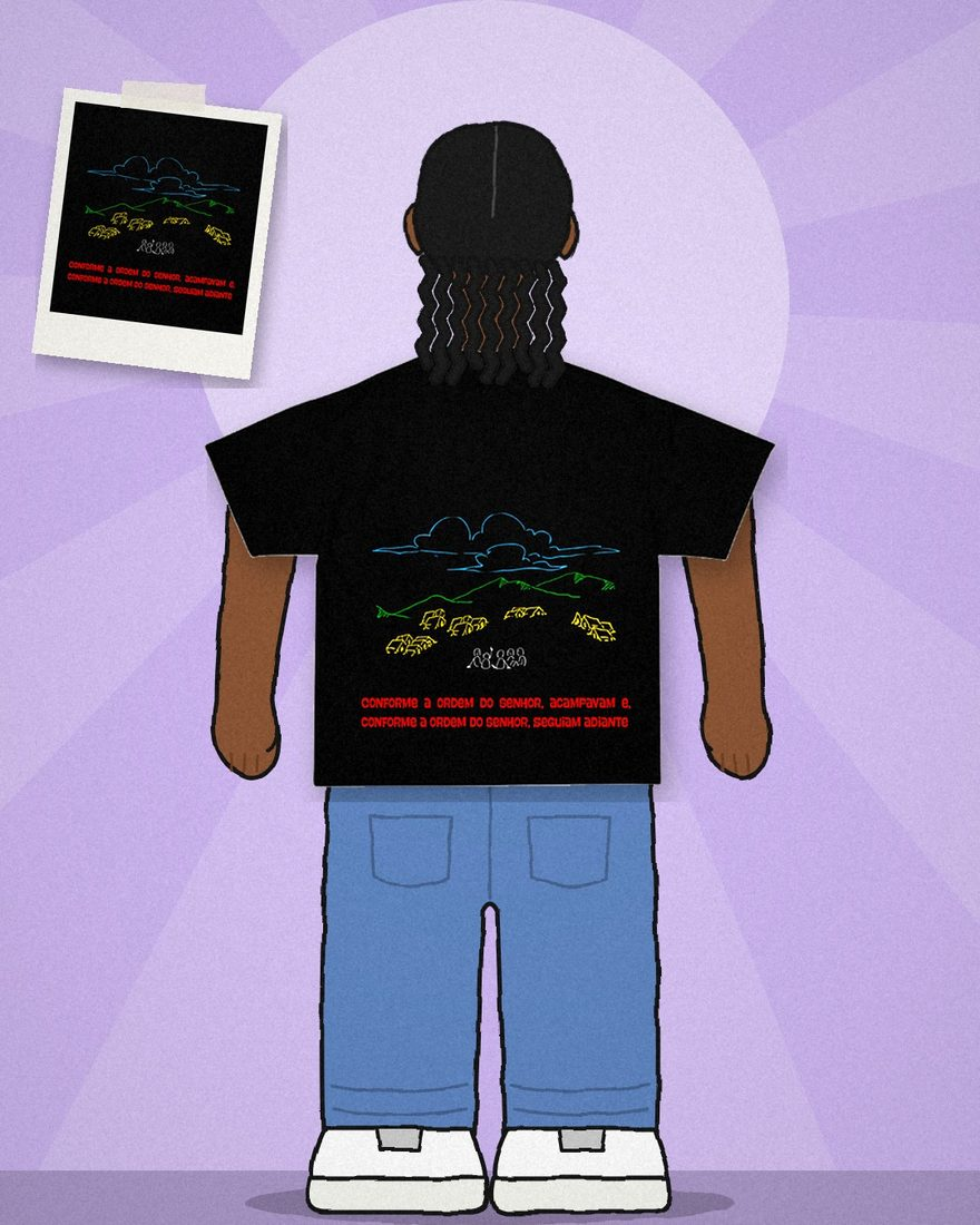 Ilustração: pessoa de costas vestindo a camiseta Números preta